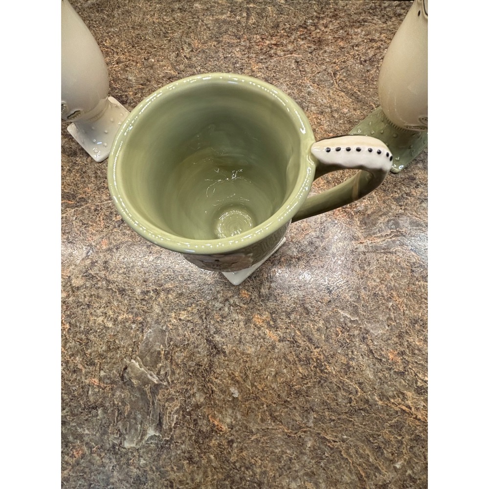 Ceramic Footed Floral Mugs Set of 3 Sage Green Cream Cottage core - Picture 6 of 11